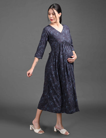 Charcoal-Colored Maternity 3/4th Gown