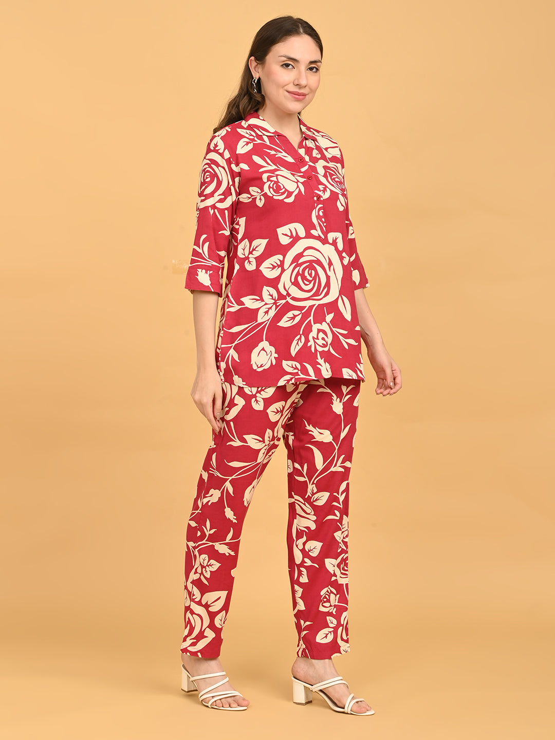 Fuchsia-Colored Printed Co-Ord Set