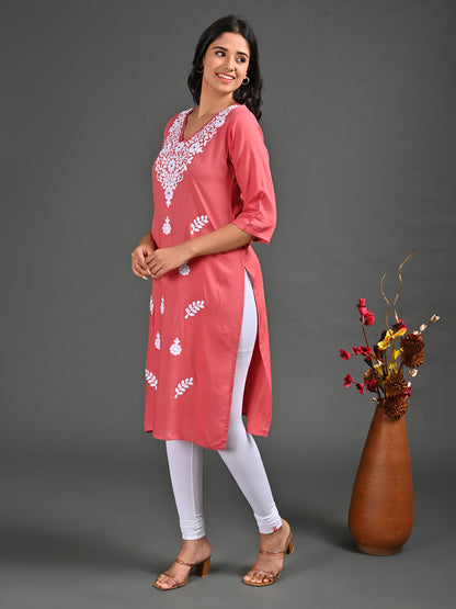 Womens Peach-Colored Straight Kurta