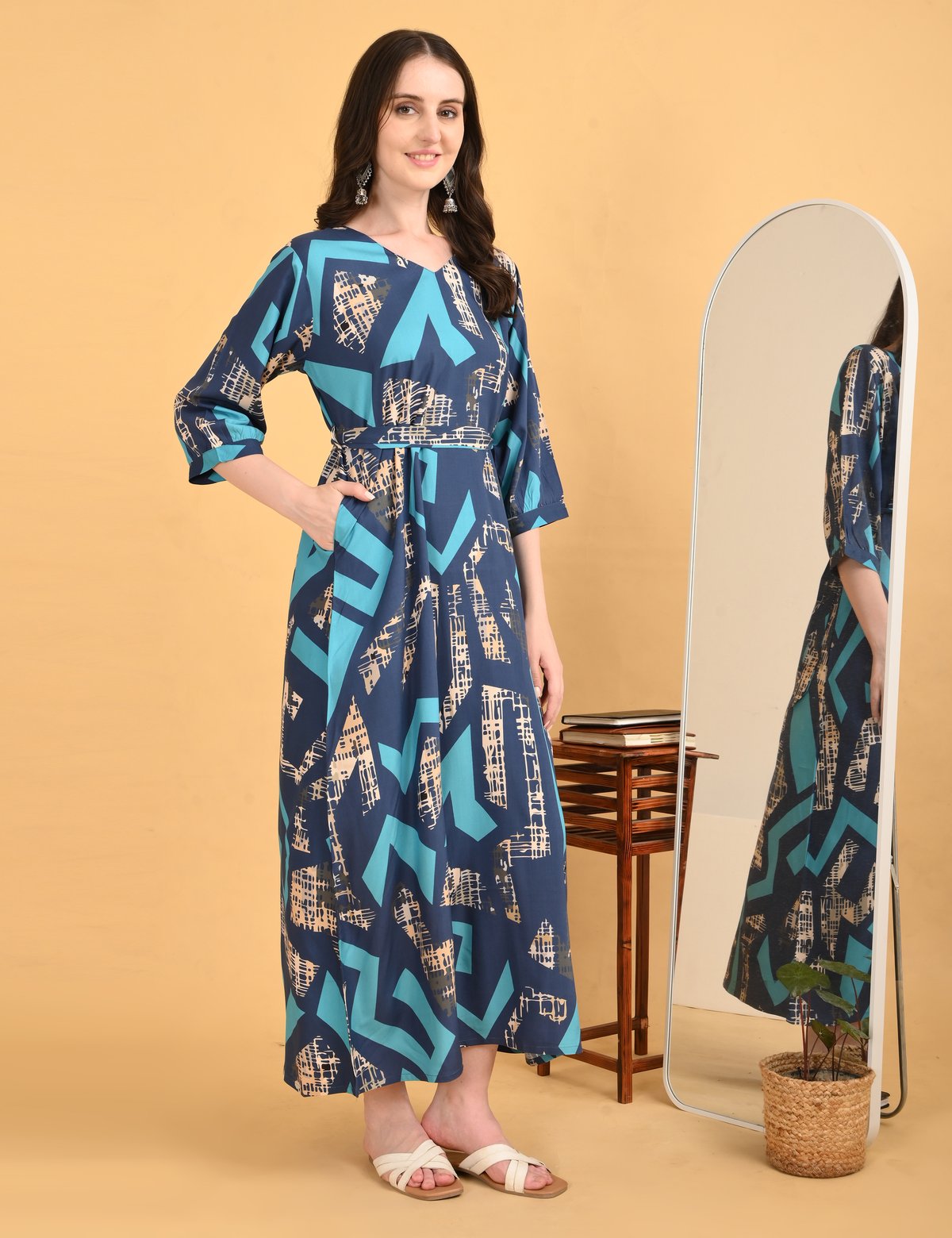 Indigo-Colored Ankle Gown