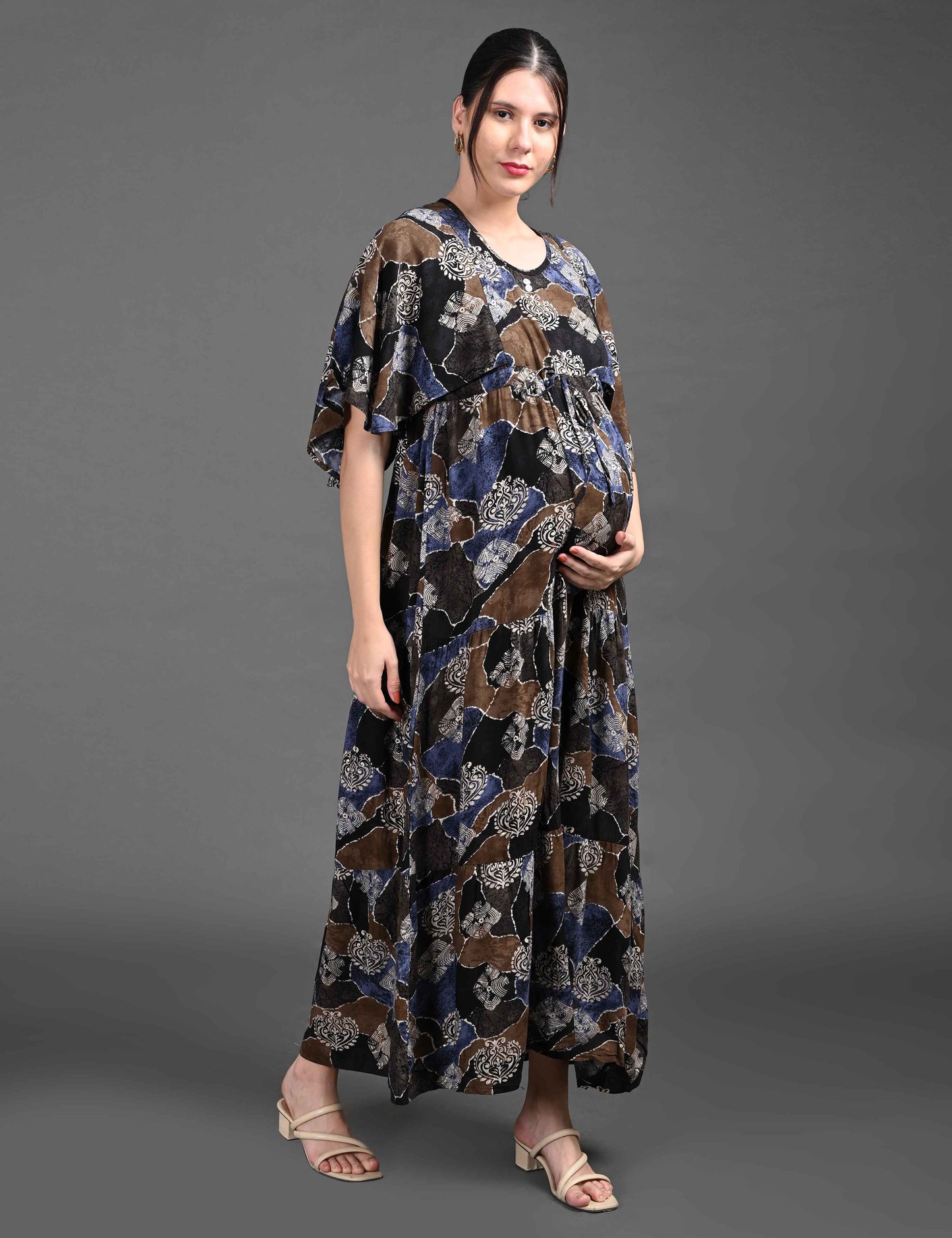 Womens Printed Maternity Long Gown - Multi