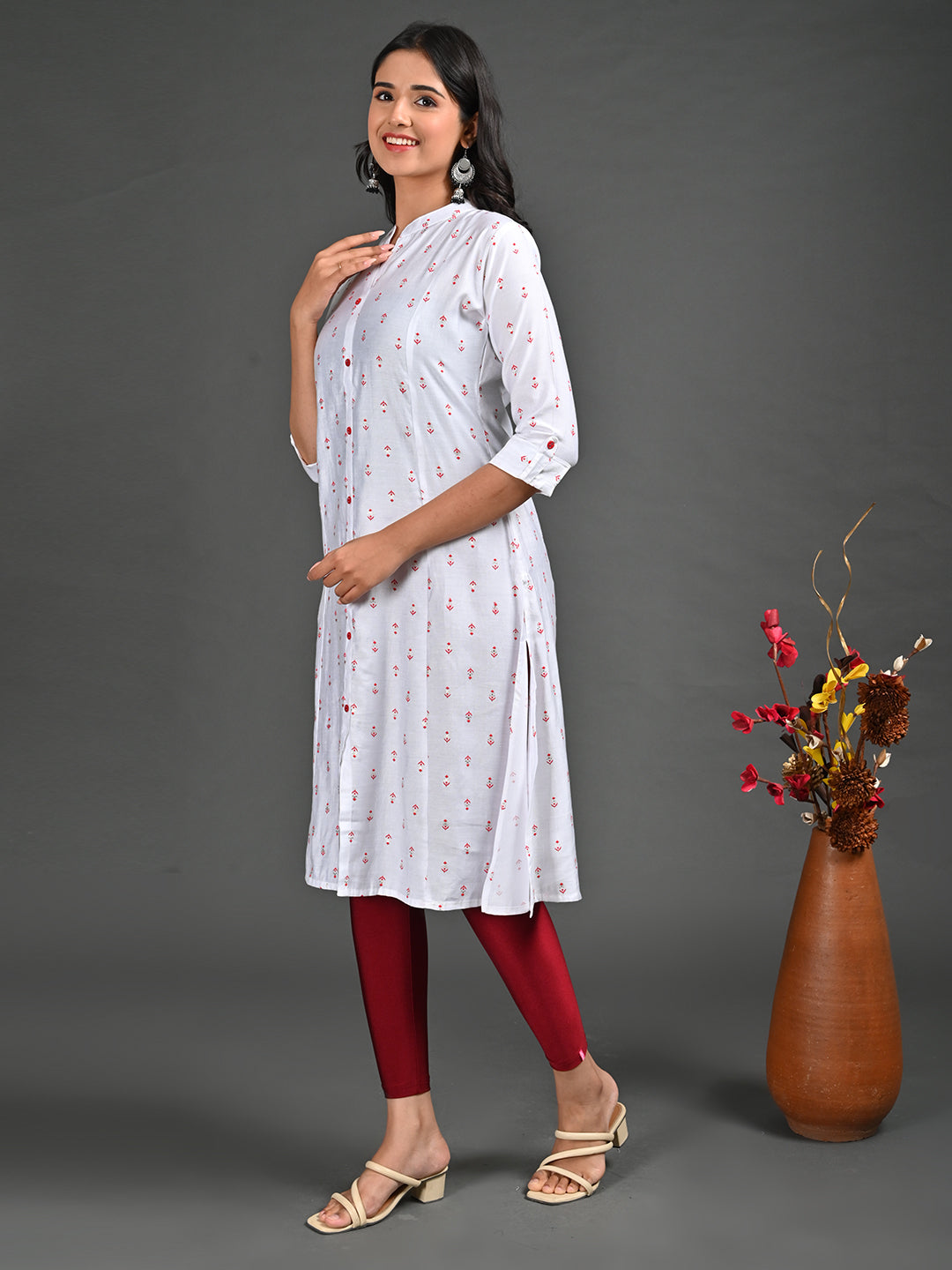 Womens Off White-Colored A-Line Kurta