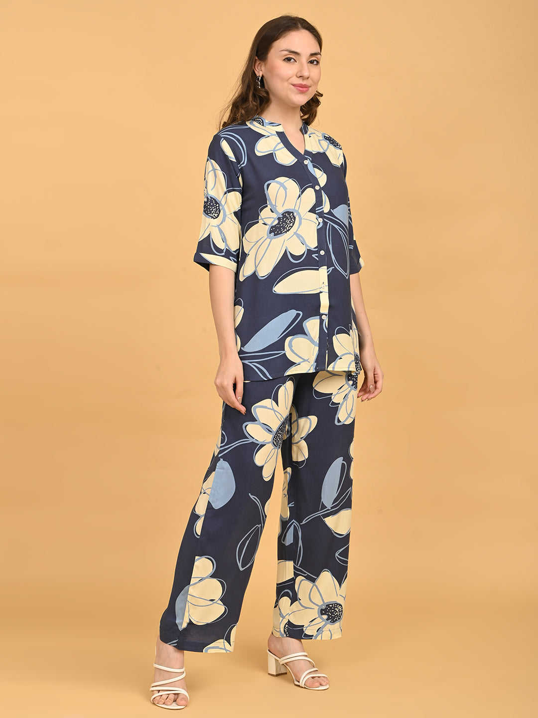 D.Blue-Colored Printed Co-Ord Set