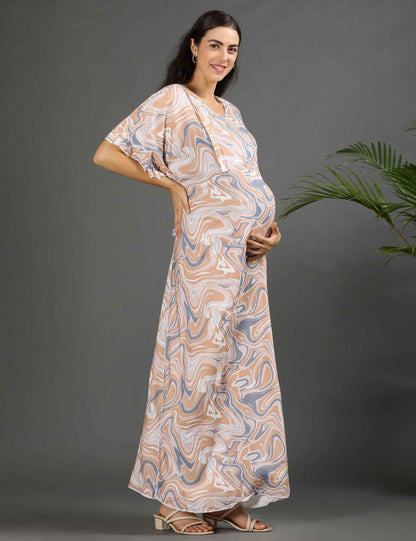 Yellow-Colored Maternity Kaftan Long Gown