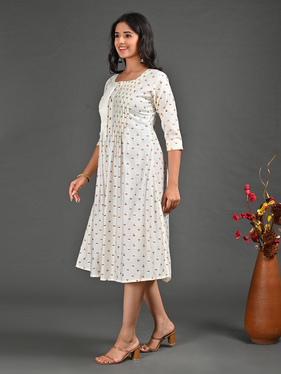 Womens White-Colored A-Line Kurta