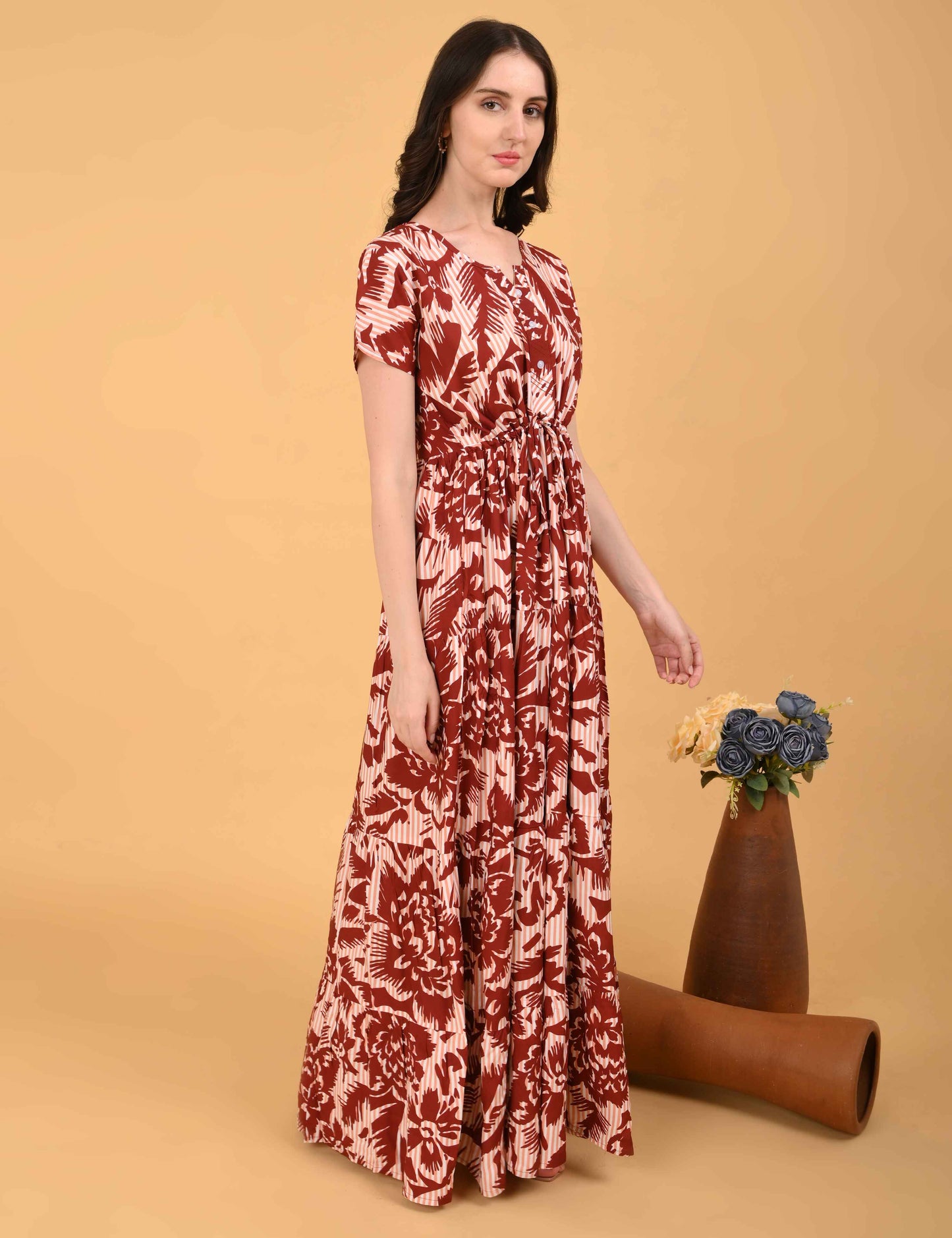 Womens Rust-Colored Premium Flare Gown