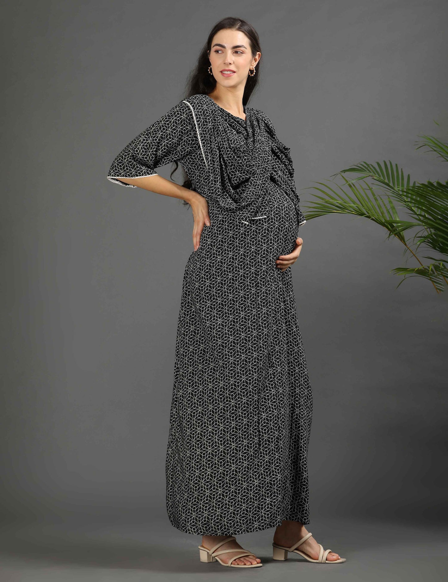 Black-Colored Maternity Long Gown