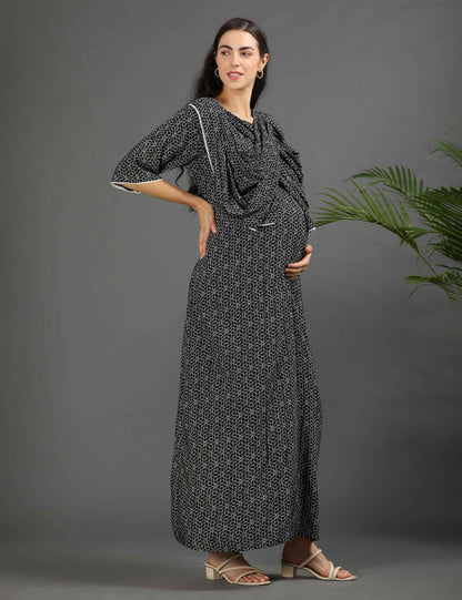 Black-Colored Maternity Long Gown