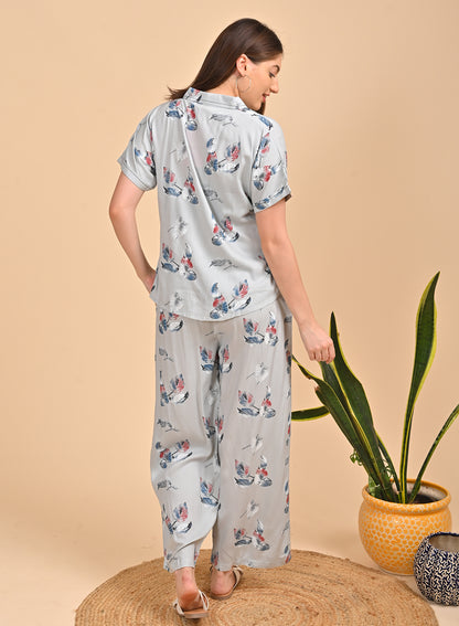 Womens Printed Co Ord Set - L Blue