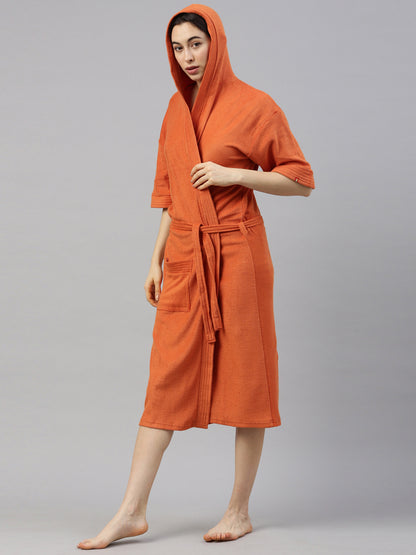 Womens Hooded Bathrobe - Rust