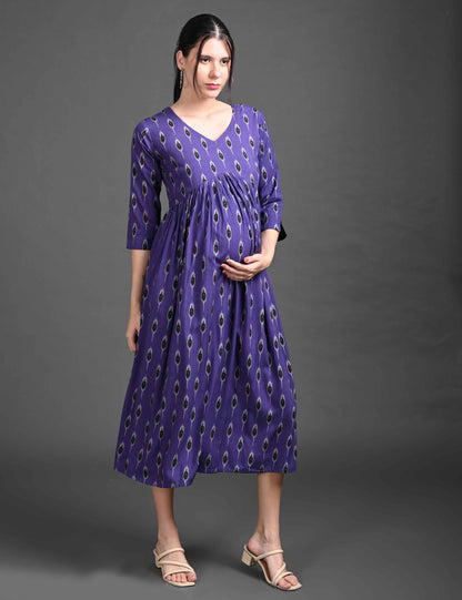 Purple-Colored Maternity 3/4th Gown