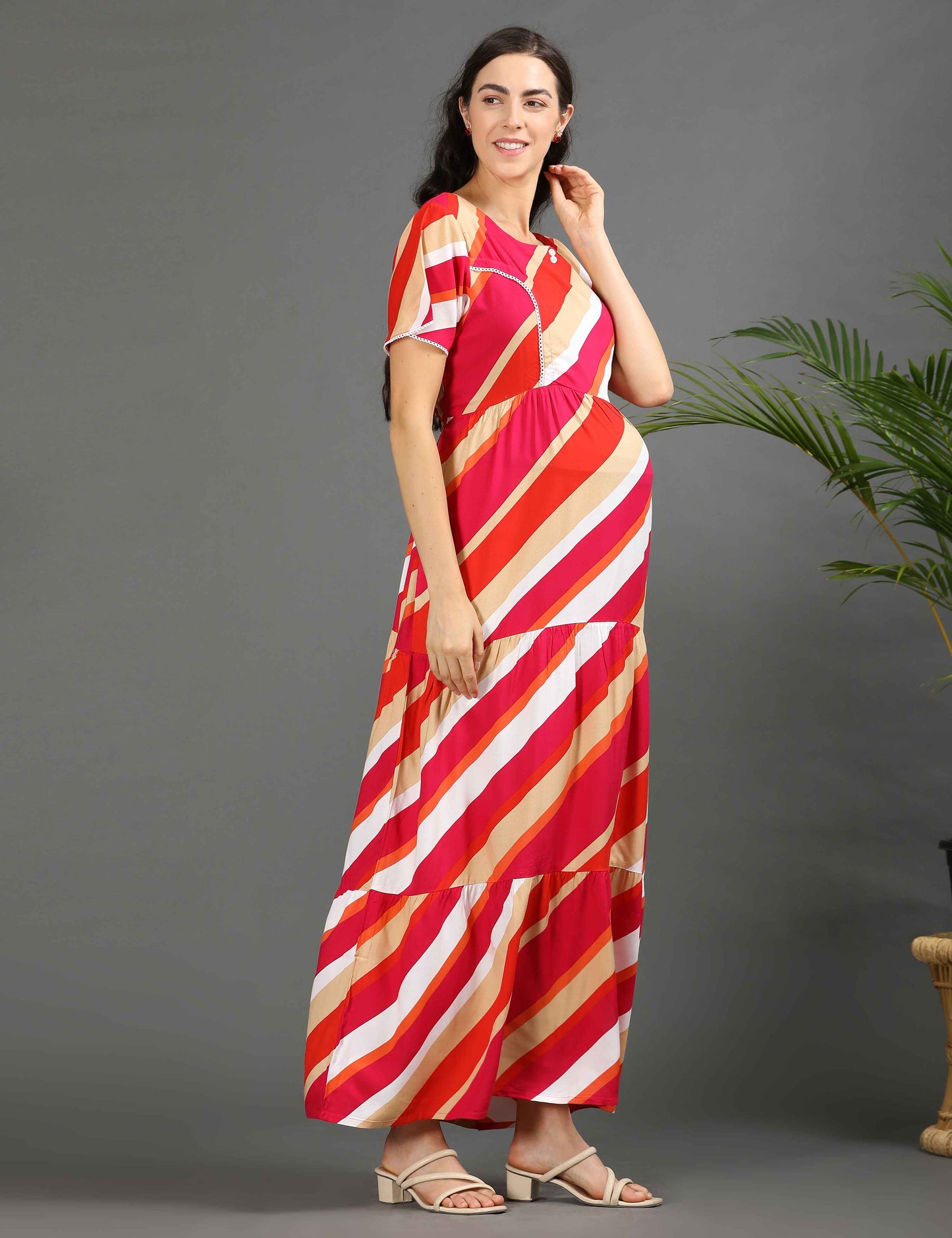 Multi-Colored Maternity Long Gown