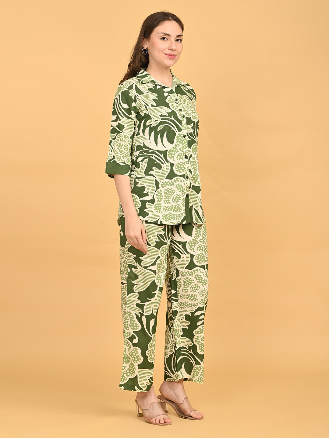 Olive-Colored Printed Co-Ord Set