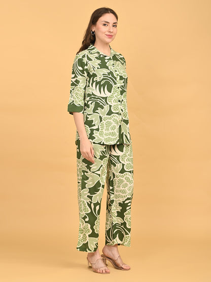 Olive-Colored Printed Co-Ord Set