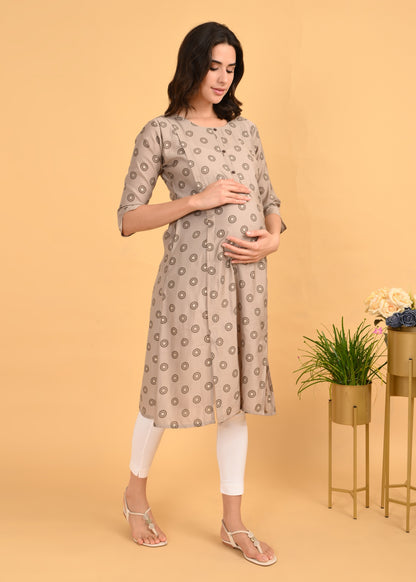 Pinkish Grey-Colored Maternity Kurta