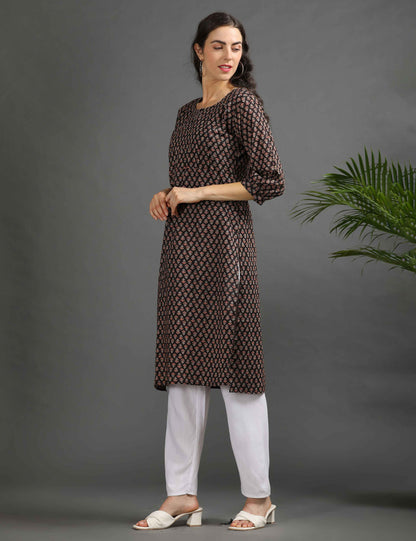 Womens Black-Colored Printed Feeding Kurta