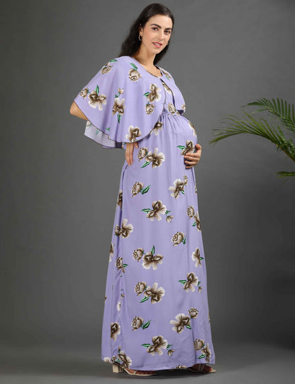 Lavender-Colored Maternity Long Gown