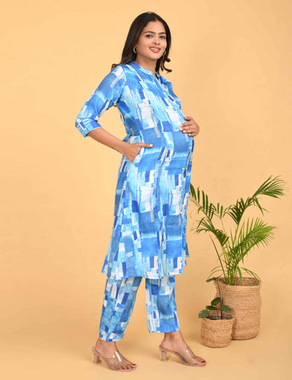 Womens Maternity Kurti Pant Set - Blue