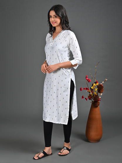 Womens Off White-Colored Straight Kurta