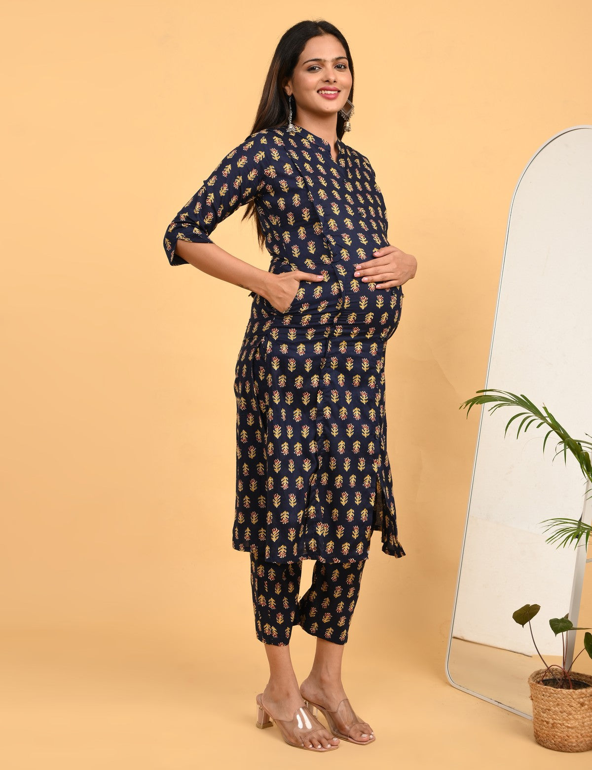 Womens Maternity Kurti Pant Set - Navy Blue