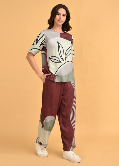 Coffee-Colored Printed Co-Ord Set
