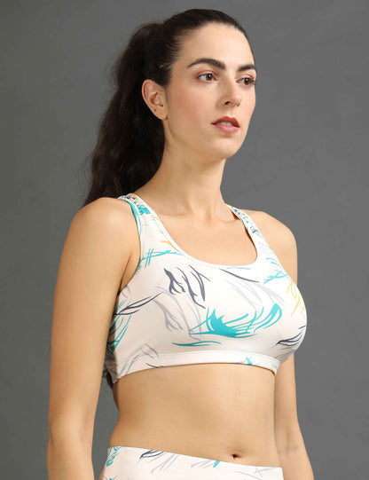 Womens Sports Bra with Removable Pads - Cream