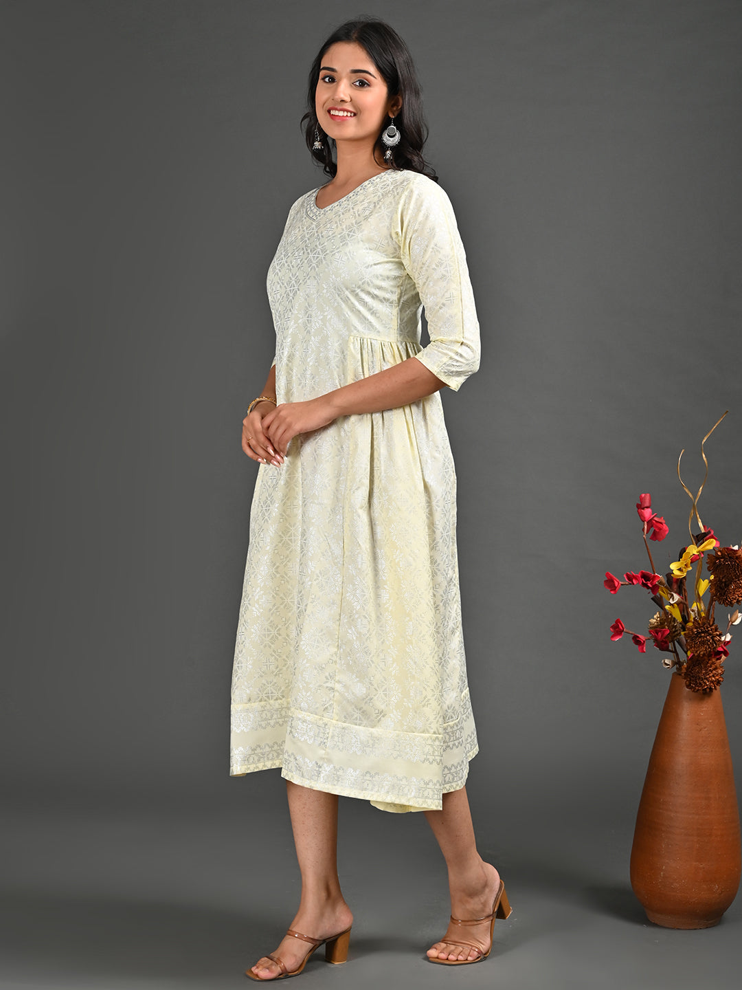 Womens Yellow-Colored A-Line Kurta