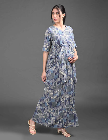 Womens Printed Maternity Long Gown - Multi