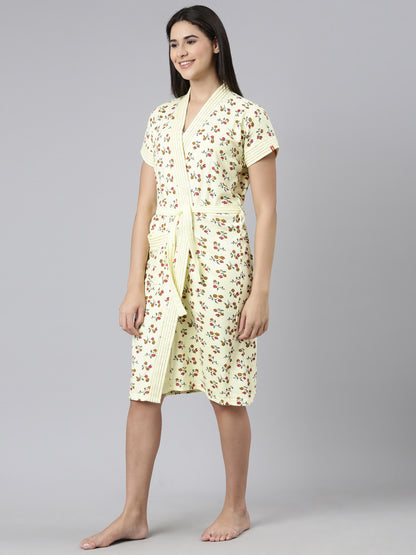 Womens Printed Bathrobe - Lemon