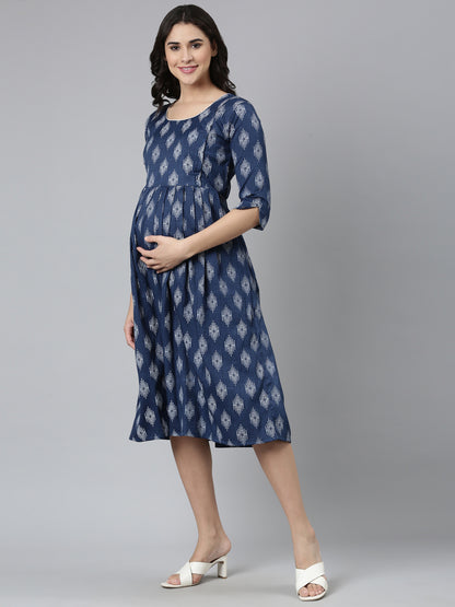 Womens Maternity 3/4th Gown - Indigo