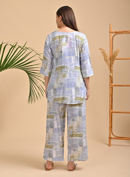 Womens Printed Co Ord Set - Blue