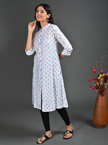 Womens White-Colored A-Line Kurta