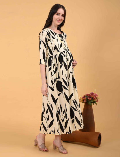 Cream-Colored Maternity 3/4th Gown
