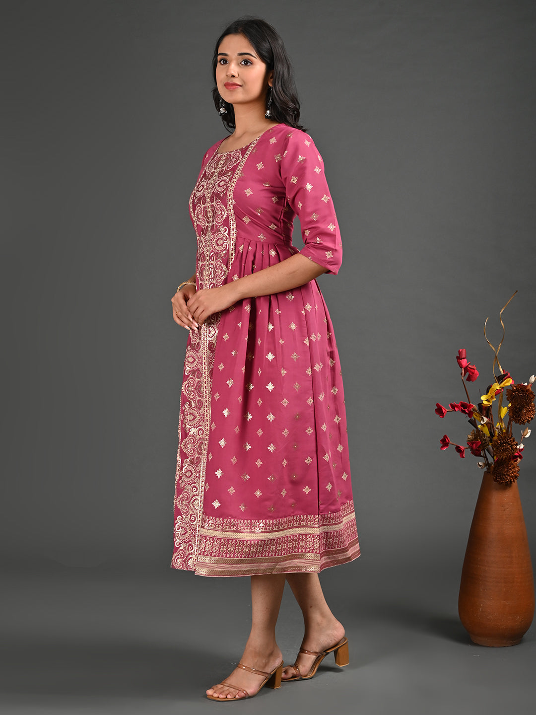 Womens Onion-Colored A-Line Kurta