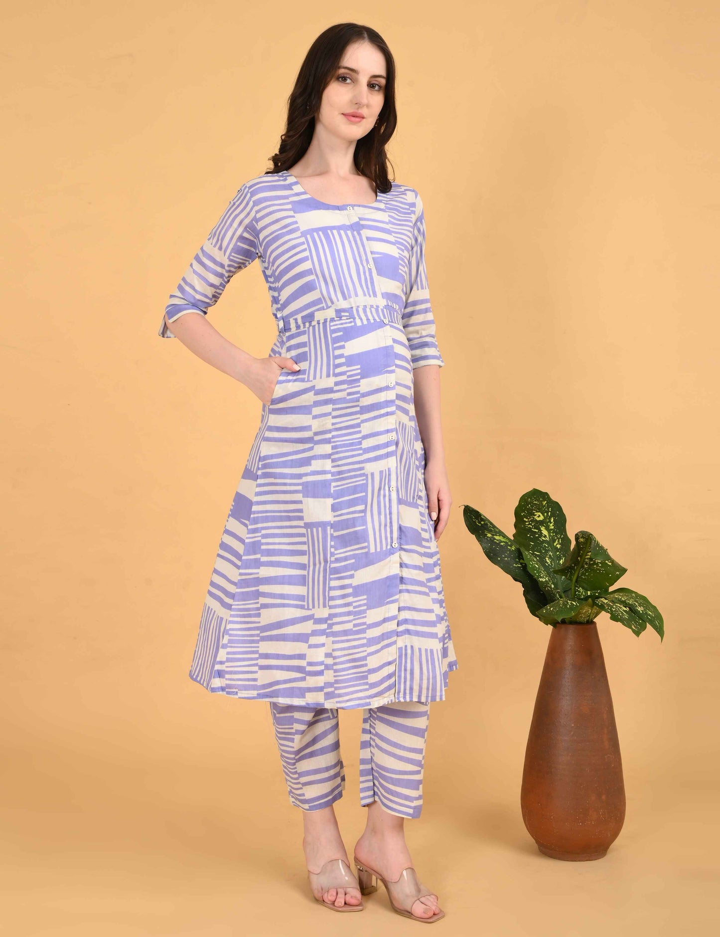 Womens Maternity Kurti Pant Set - Lavender