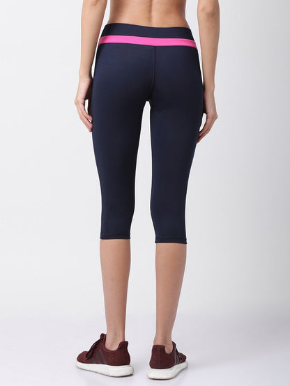 Womens Mid-Rise Solid Capri - Navy/Fuchsia