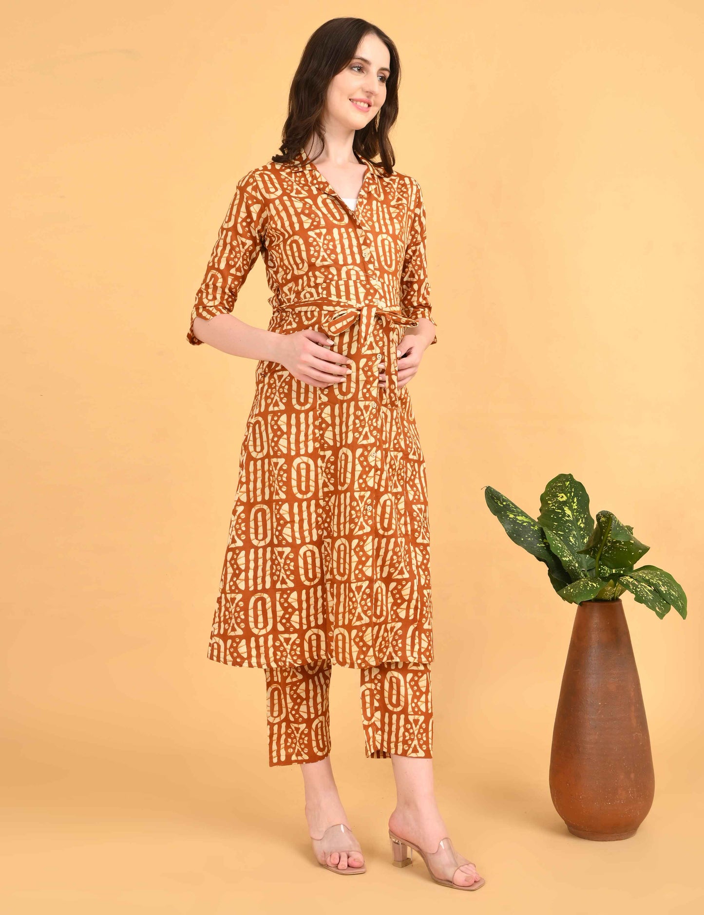 Womens Maternity Kurti Pant Set - Mustard