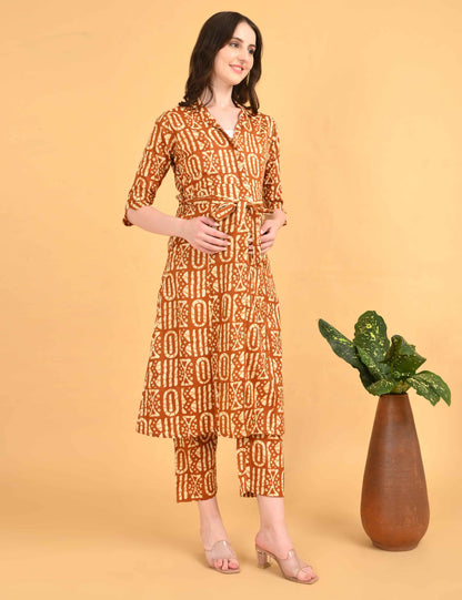 Womens Maternity Kurti Pant Set - Mustard