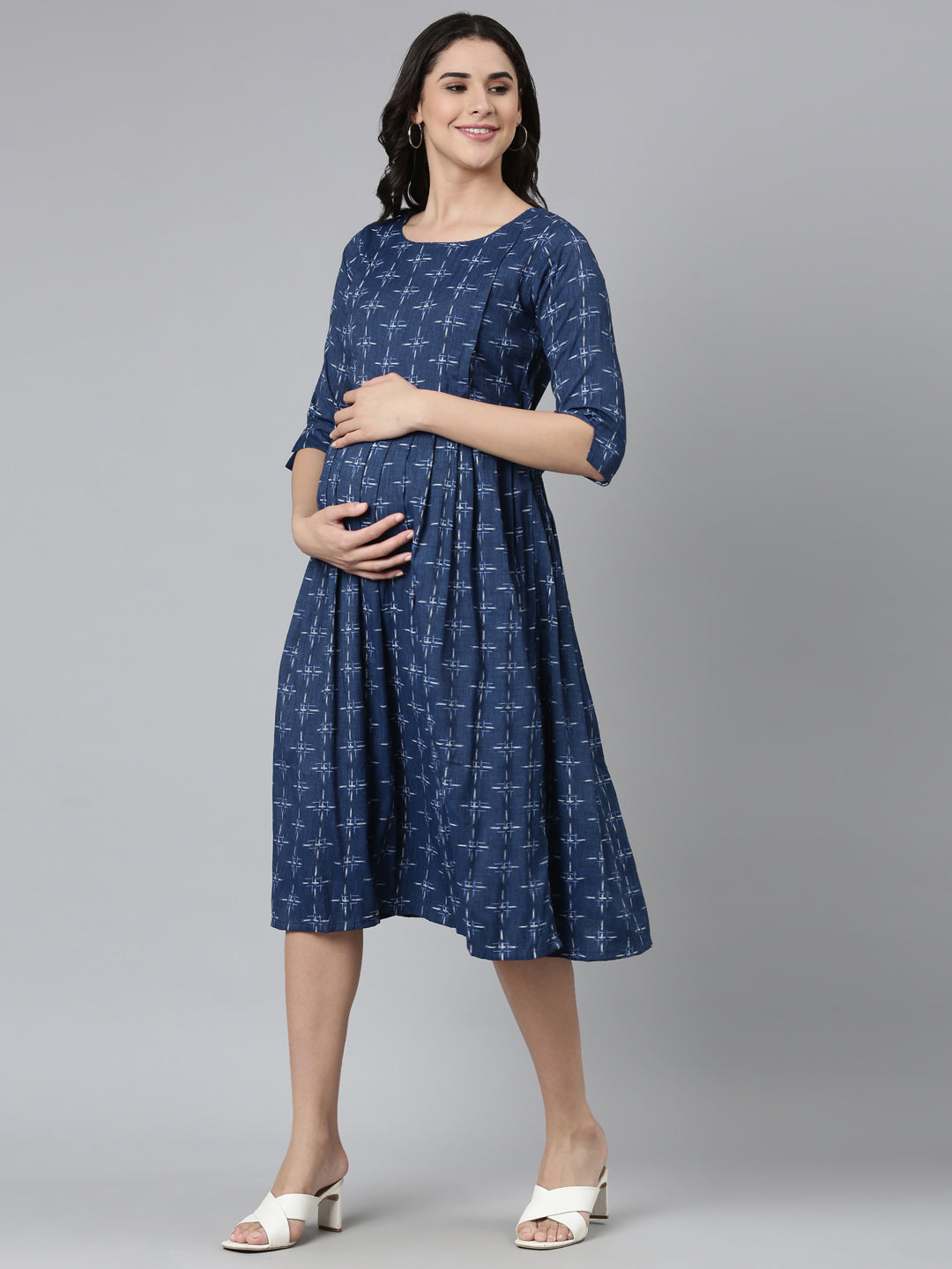 Womens Maternity 3/4th Gown - Indigo