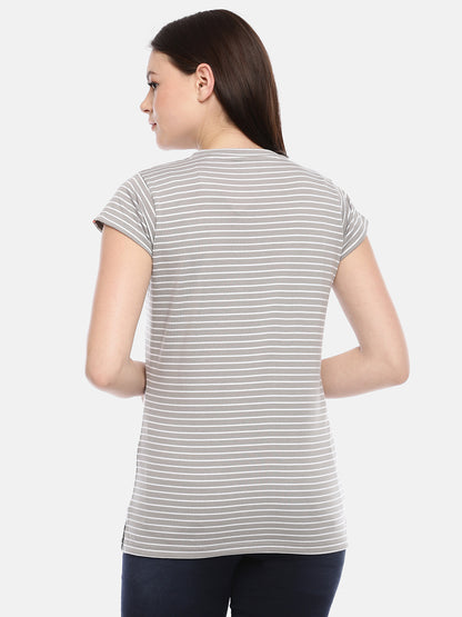 Womens Grey Thin Striped Tees