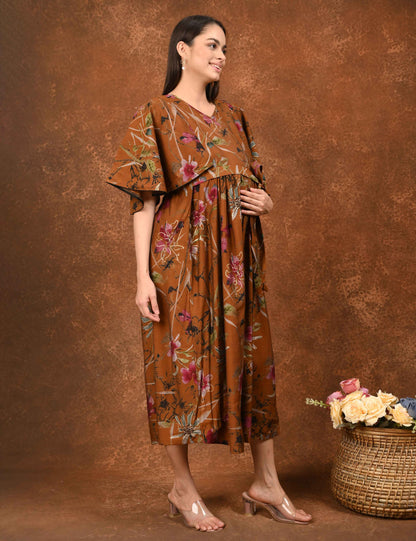 Mustard-Colored Maternity 3/4th Gown