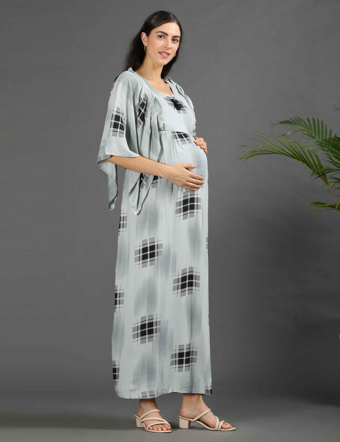 Green-Colored Maternity Long Gown