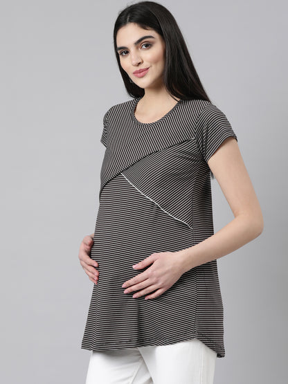 Womens Striped Maternity Tees - Black