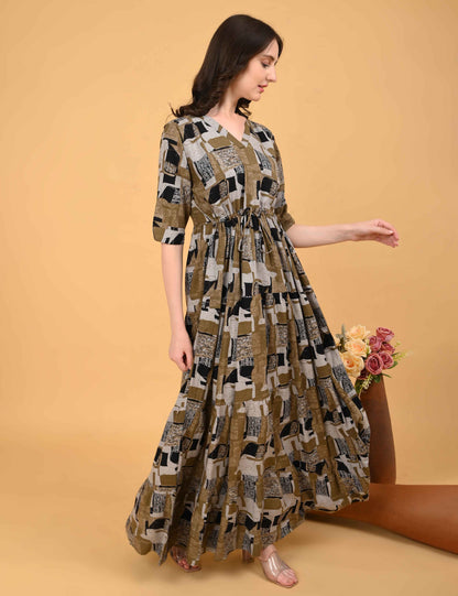 Womens Khaki-Colored Premium Flare Gown
