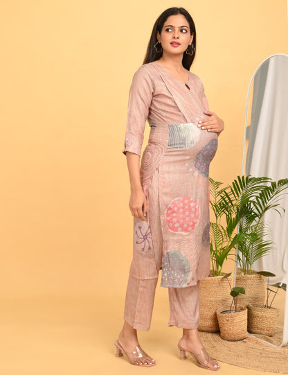 Womens Maternity Kurti Pant Set - Peach