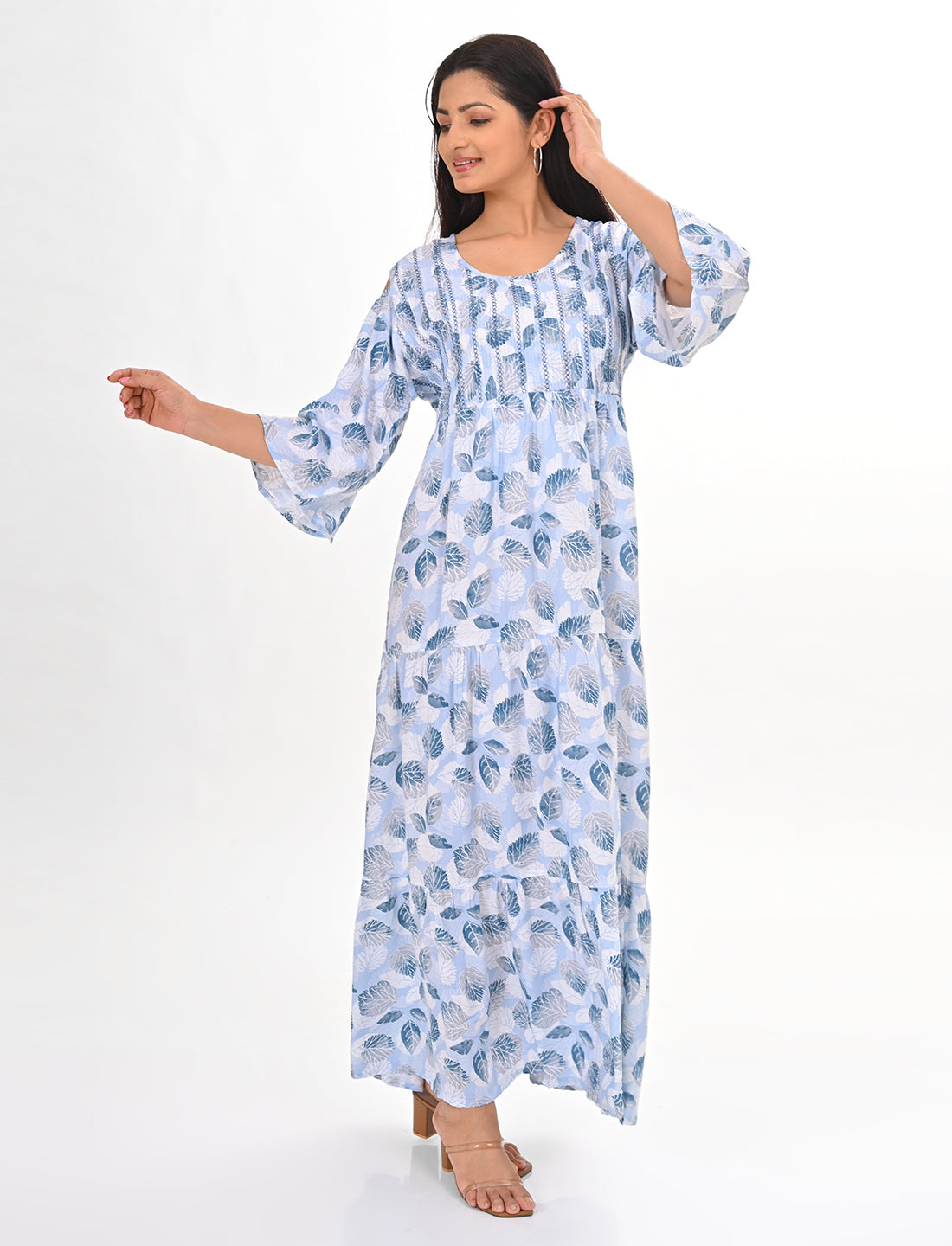 Womens Blue-Colored Flare Gown