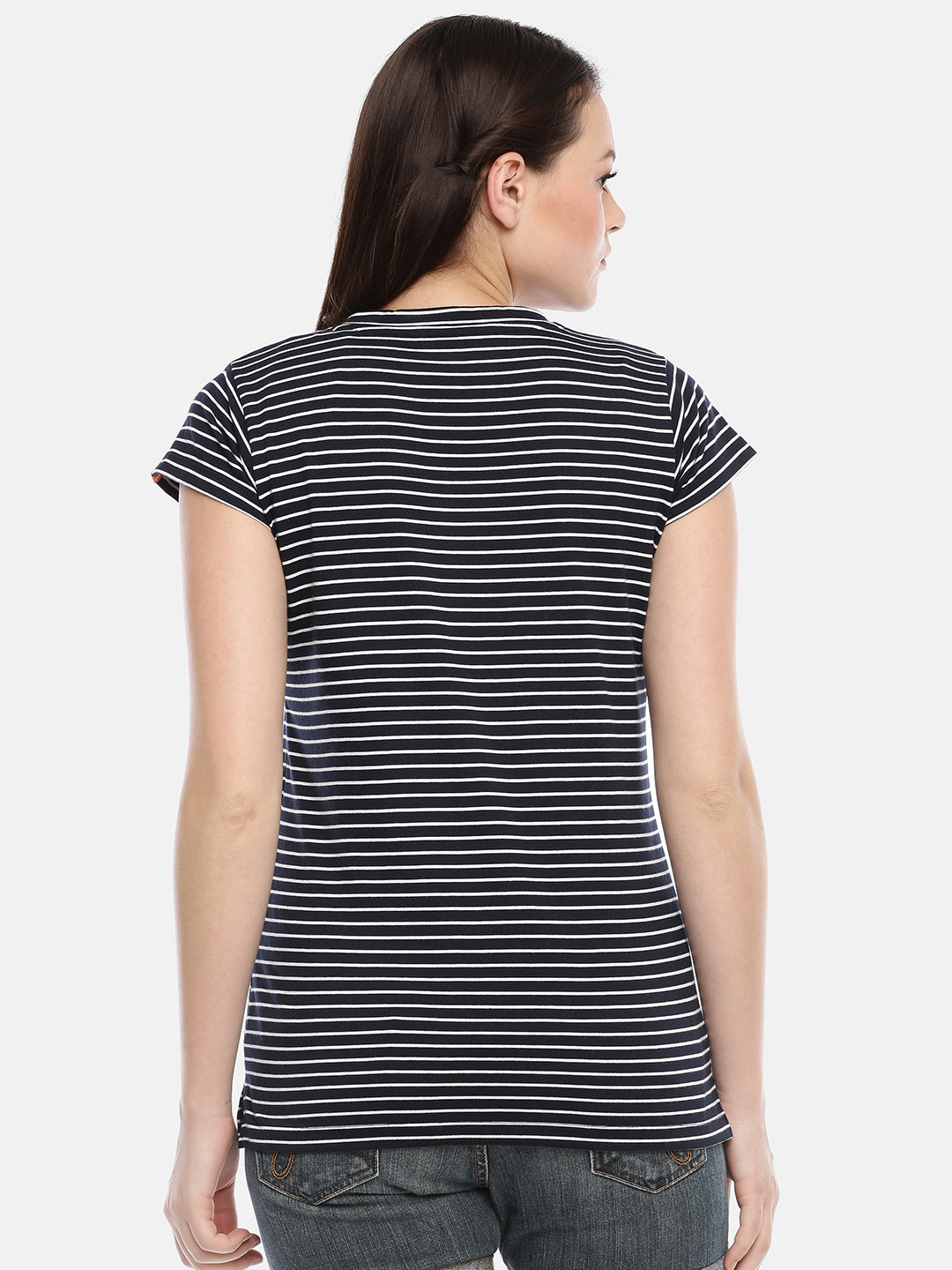 Womens Navy Blue Thin Striped Tees