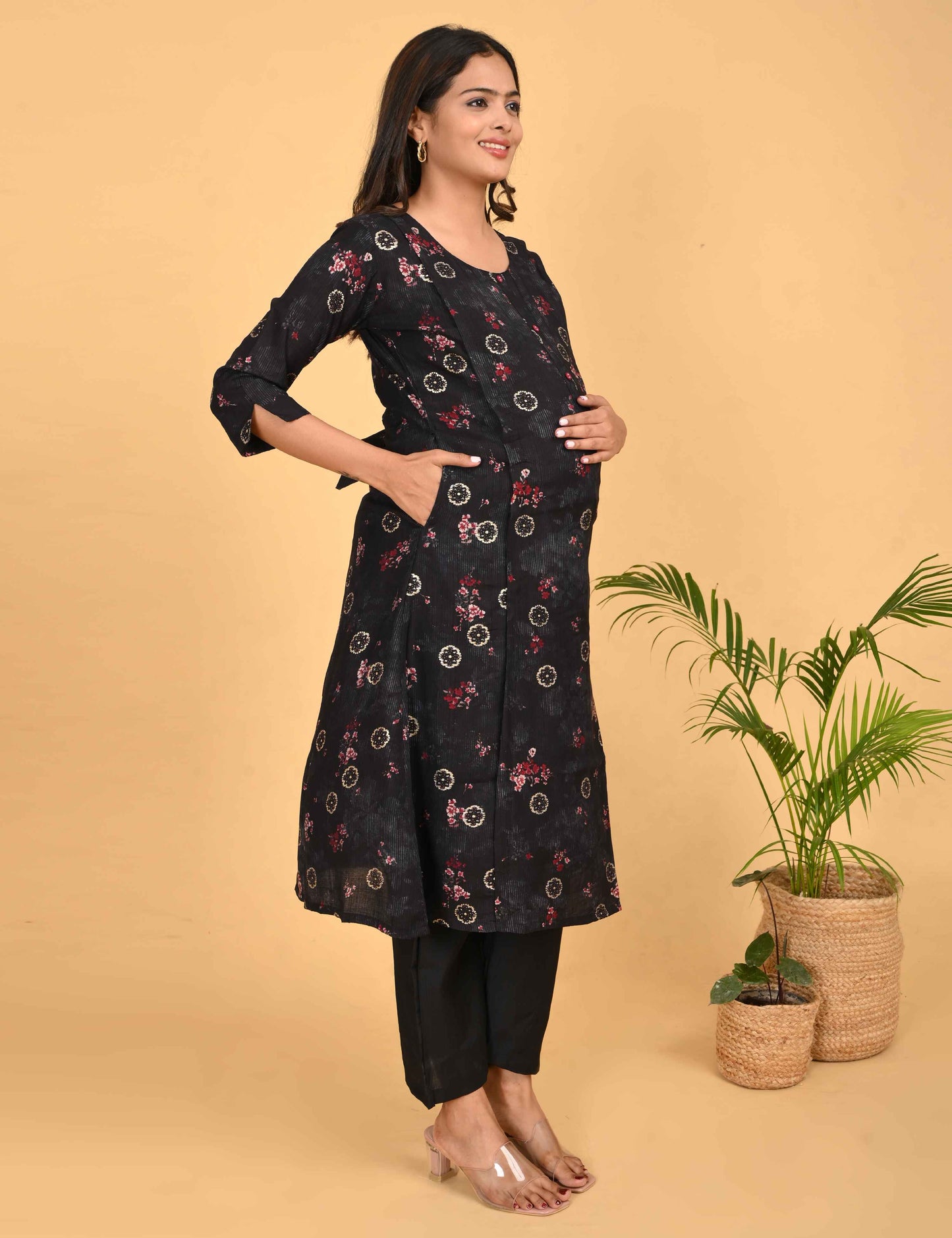 Womens Maternity Kurti Pant Set - Black
