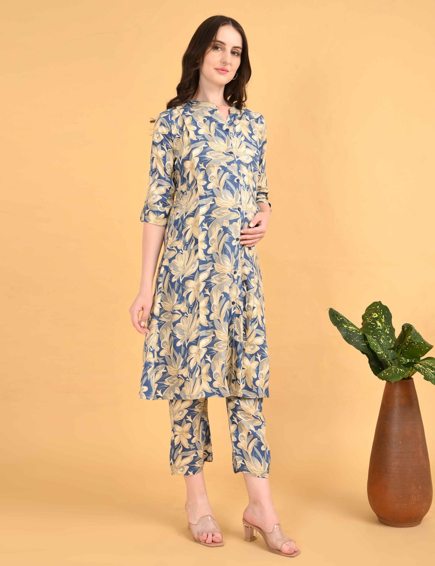 Womens Maternity Kurti Pant Set - Blue