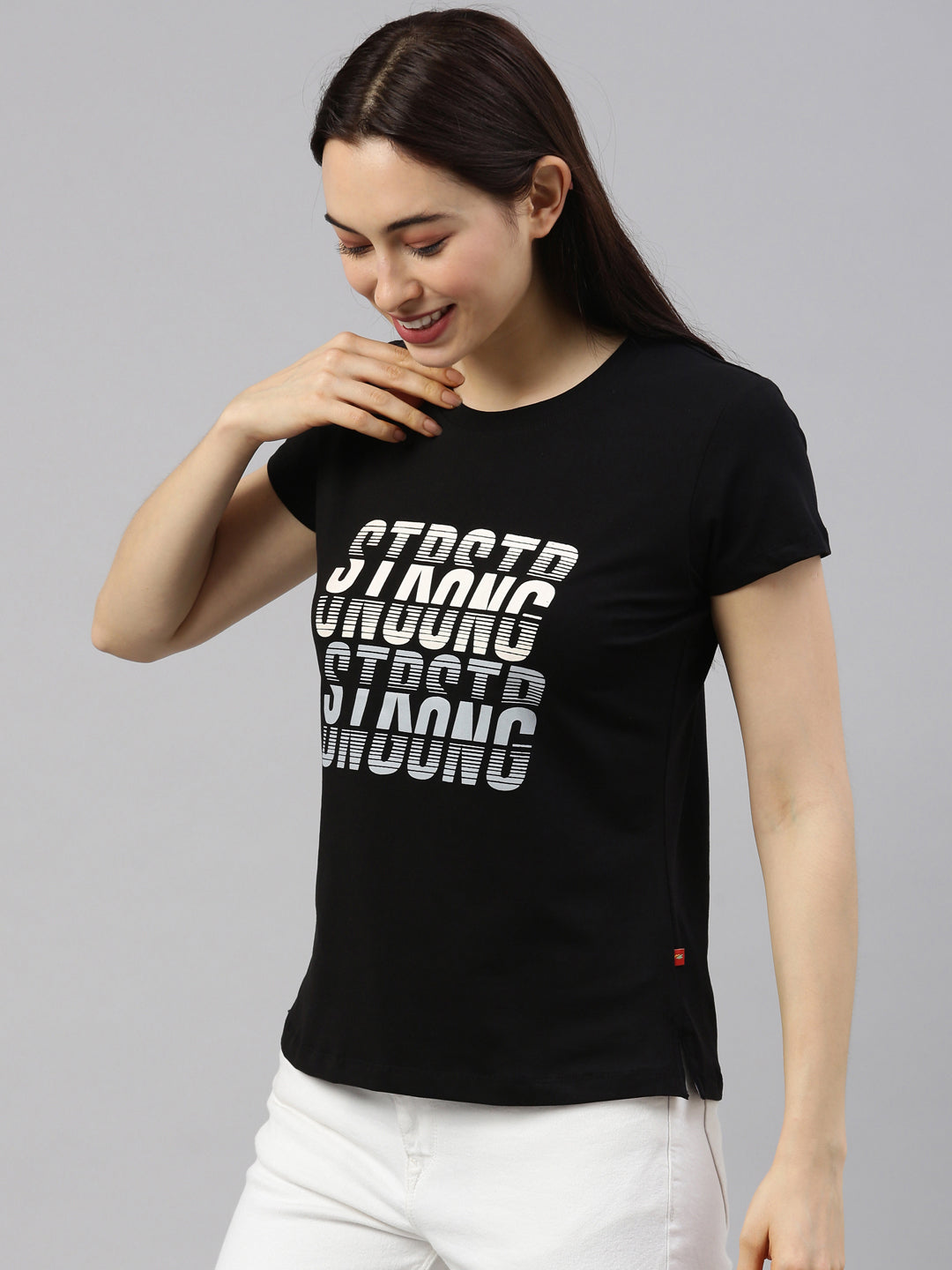 Womens Black Lycra Fashion Tees